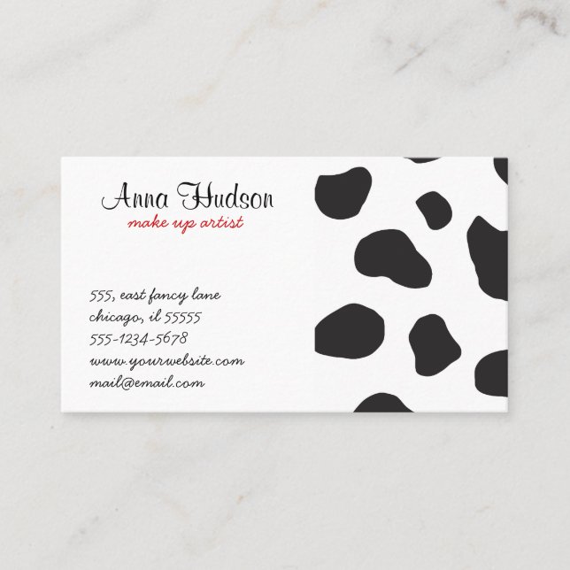 Carte De Visite Impression De Vache, Motif De Vache, Spots De Vach (Devant)