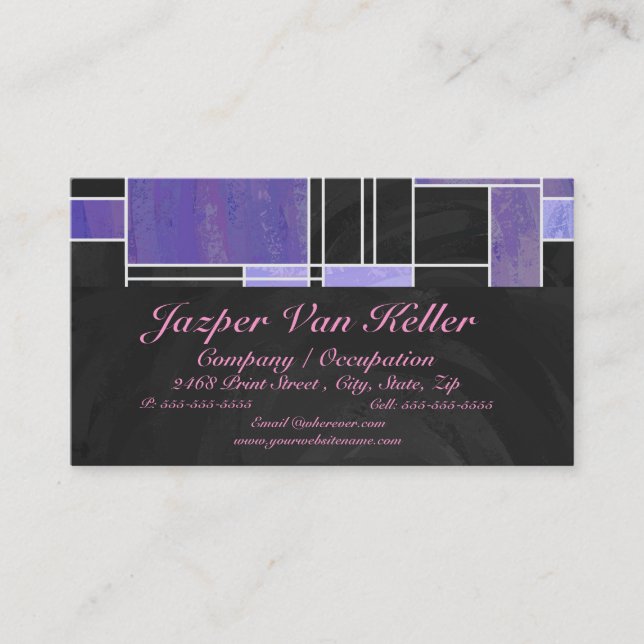 Carte De Visite Impression noire violet mondriaque (Devant)