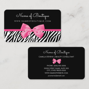 Carte De Visite Impression Zebra À La Mode Avec Boutique Chic Bow 