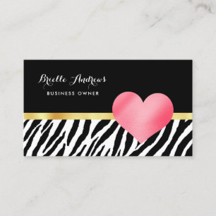 Carte De Visite Impression Zebra tendance avec un coeur rose chaud