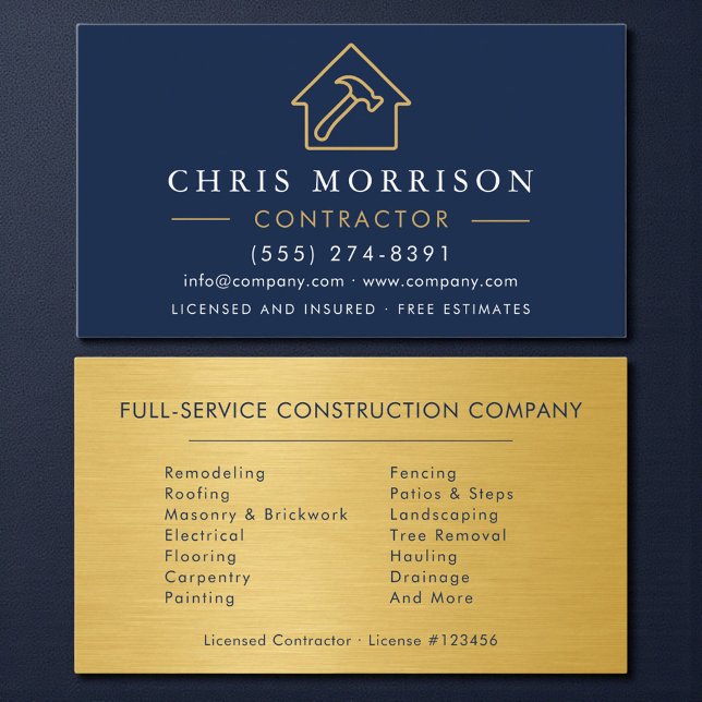 Carte De Visite Industrial Navy Blue & Gold Building Construction  (Créateur téléchargé)