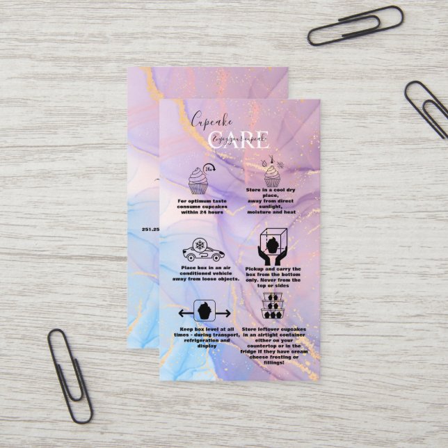 Carte De Visite Industrie de Cupcake Soins d'aquarelle rose modern (Devant/Arrière en situation)