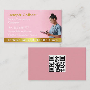 Carte De Visite Infirmière aidante Rose moderne Or Médicale QR Cod