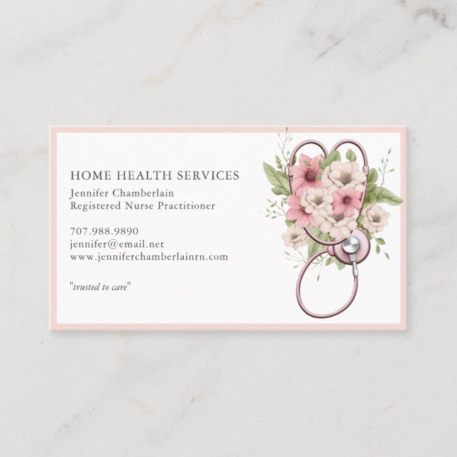 Carte De Visite Infirmière de santé Floral Stethoscope (Devant)