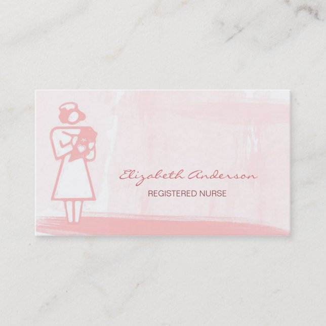 Carte De Visite Infirmière inscrite Aquarelle rose (Devant)