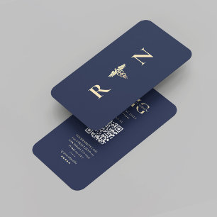 Carte De Visite Infirmière inscrite moderne RN Monogramme bleu fon