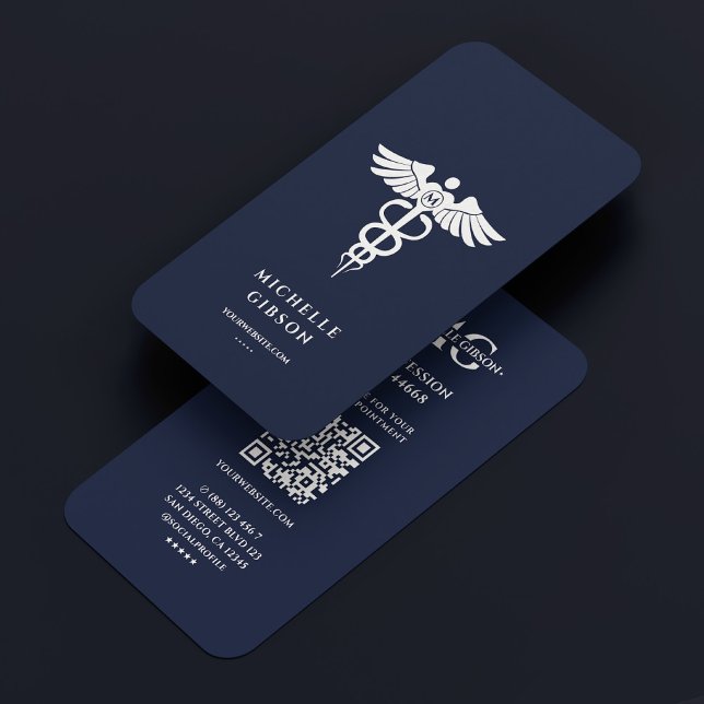 Carte De Visite Infirmière Médicale Caduceus Dark Navy Blue Modern (Medical Nurse Caduceus Dark Navy Blue Modern Business Card
)