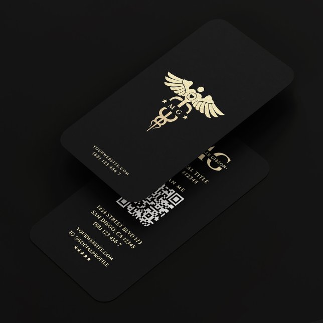 Carte De Visite Infirmière Médicale moderne Gold Caduceus Noir (Modern Medical Nurse Gold Caduceus Black Business Card
)