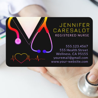 Carte De Visite Infirmière RN, LVN, LPN, Caretaker Rainbow