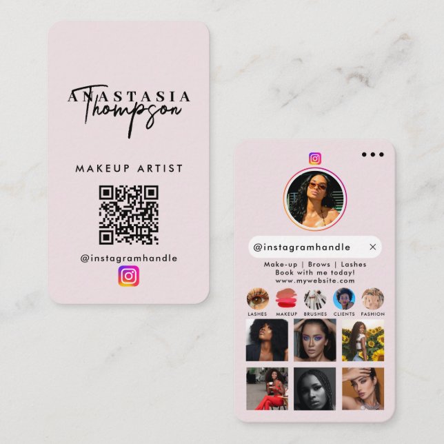Carte De Visite Influencer Beauty Nail Tech Médias sociaux QR Code (Devant / Derrière)