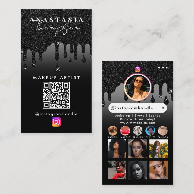 Carte De Visite Influencer Beauty Nail Tech Médias sociaux QR Code (Devant / Derrière)
