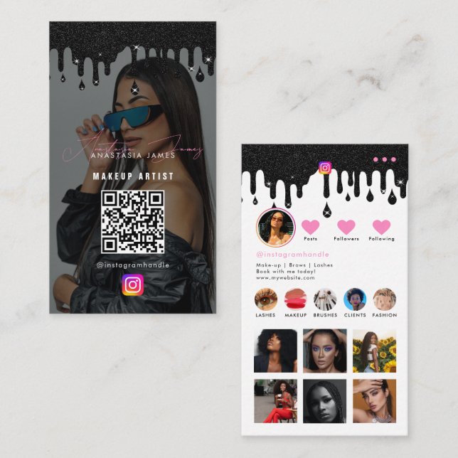 Carte De Visite Influencer Photo Feed Girly Parties scintillant su (Devant / Derrière)