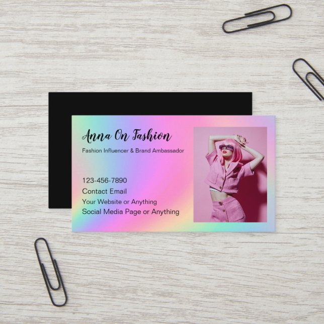 Carte De Visite Influenceur De Mode Et Promotionnel (Devant/Arrière en situation)