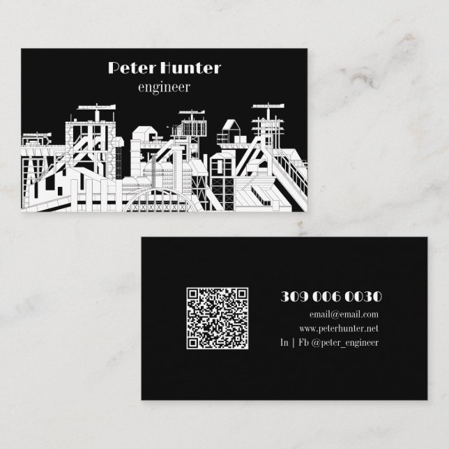 Carte De Visite Ingénieur Architecte Moderne Noir & Blanc  (Devant / Derrière)