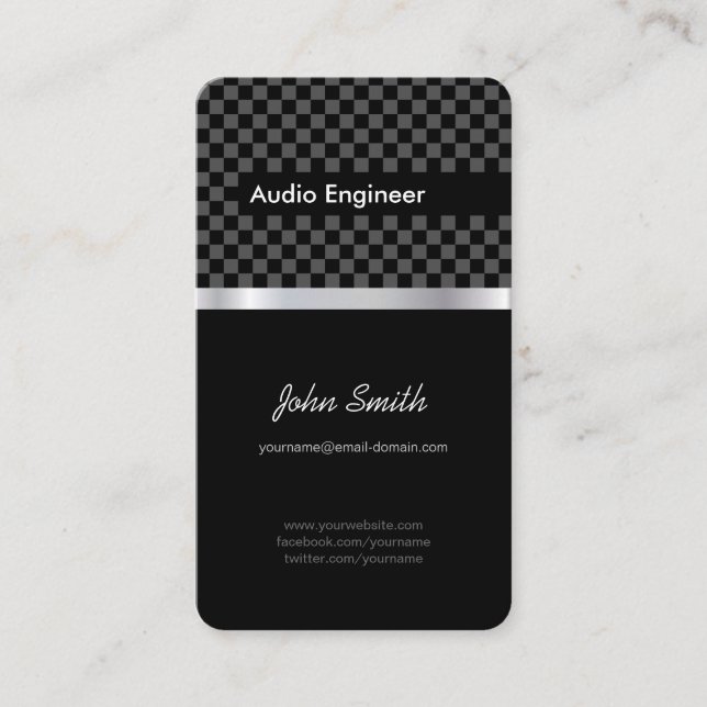 Carte De Visite Ingénieur audio - Élégant Carré d'argent noir (Devant)