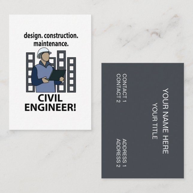 Carte De Visite Ingénieur civil Conception Construction Ingénieur  (Devant / Derrière)