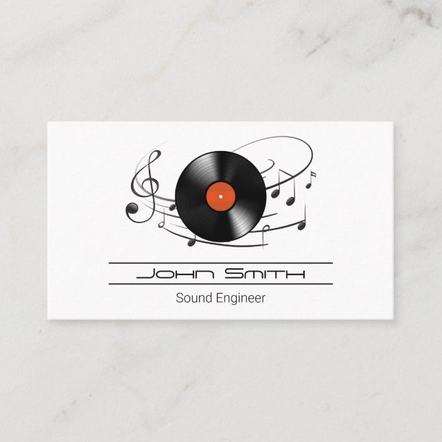 Carte De Visite Ingénieur du son de disques vinyle | Notes de musi (Devant)