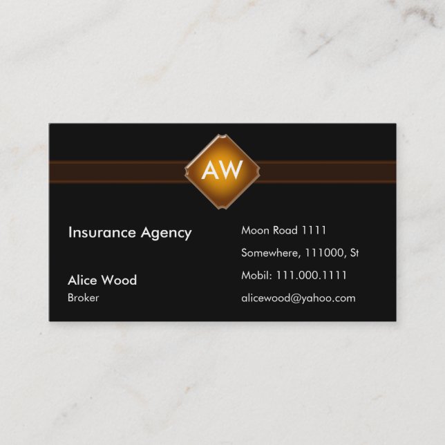 Carte De Visite Initiales de l'agence | d'assurance (Devant)