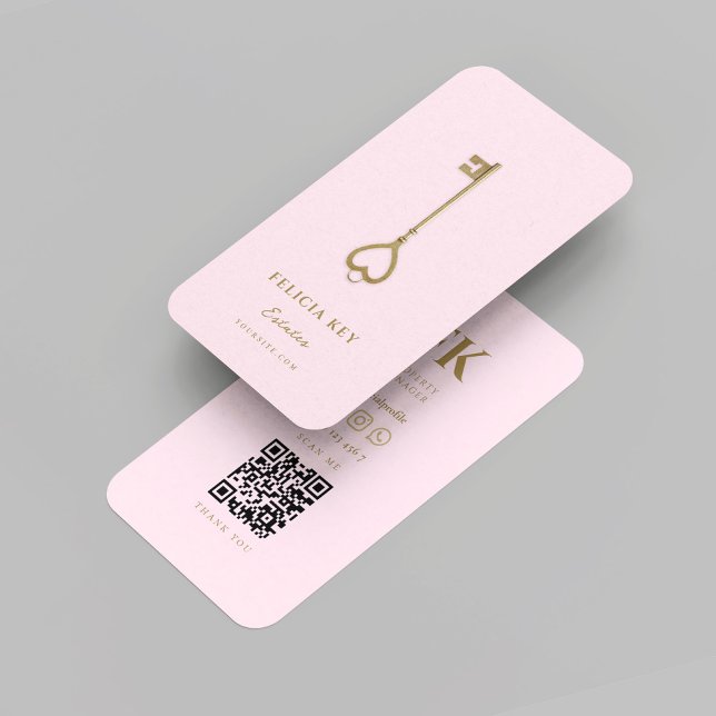 Carte De Visite Initiales de l'agent immobilier du concessionnaire (Modern Realtor Real Estate Agent Initials monogram pink Business Card
)