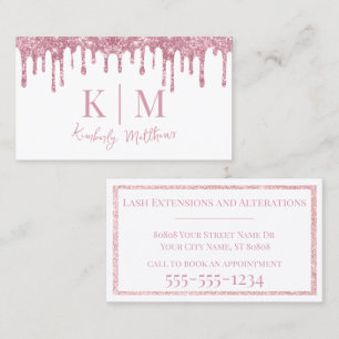 Carte De Visite Initiales de monogramme à paillettes roses sur fon