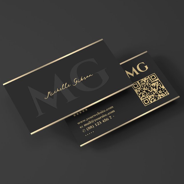Carte De Visite Initiales de monogramme professionnel noir (Professional Monogram Initials Script Black Business Card
)