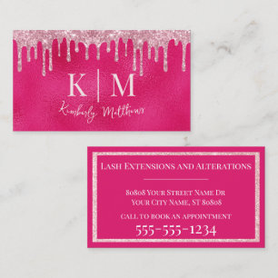 Carte De Visite Initiales de monogramme scintillantes rose vif gla