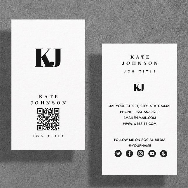 Carte De Visite Initiales de monogramme solide moderne Code QR (Créateur téléchargé)