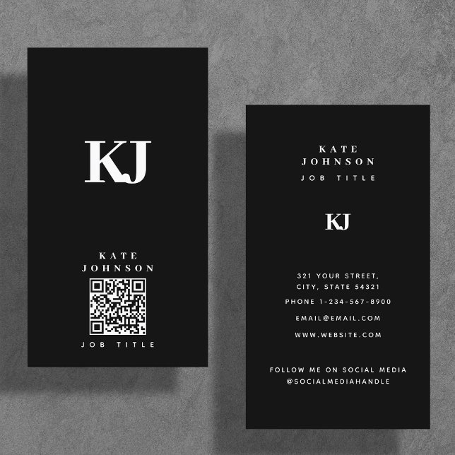 Carte De Visite Initiales de monogramme solide moderne QR Code noi (Créateur téléchargé)