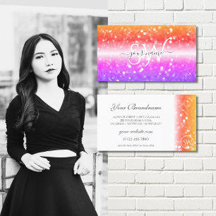 Carte De Visite Initiales de Parties scintillant brillante blanche