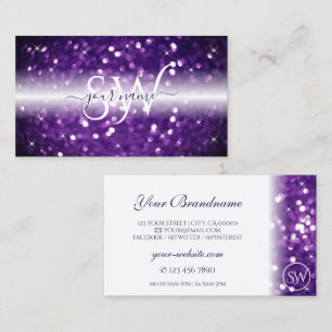 Carte De Visite Initiales de Parties scintillant violet blanc élég