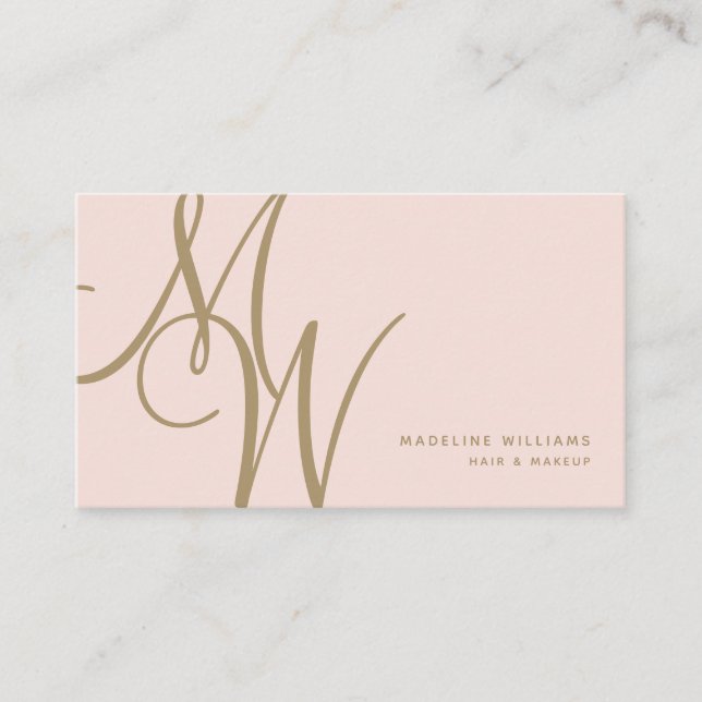 Carte De Visite Initiales de script Chic Blush Pink Gold (Devant)