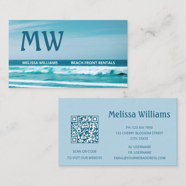 Carte De Visite Initiales des vagues océaniques du code QR (Devant / Derrière)