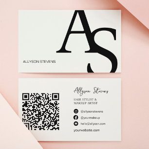 Carte De Visite Initiales du logo Code qr maquillage noir blanc