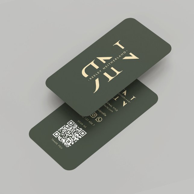 Carte De Visite Initiales en or vert foncé Monogramme moderne (Modern Monogram Dark Green Gold Initials Business Card
)