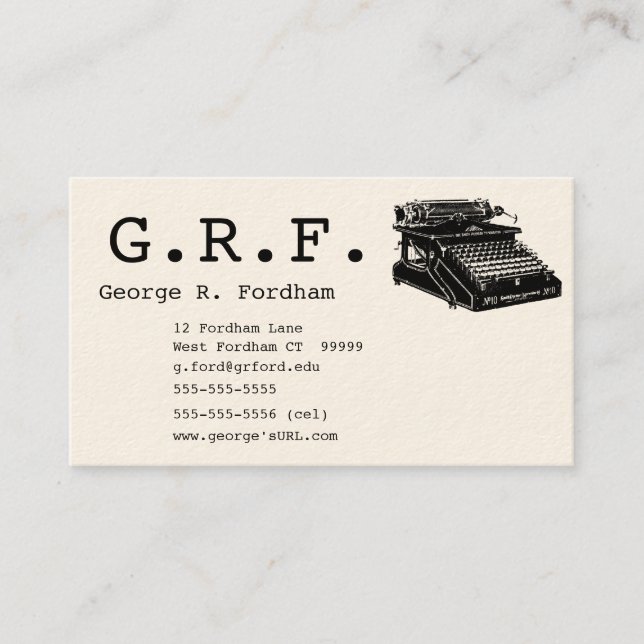 Carte De Visite Initiales et machine à écrire (Devant)