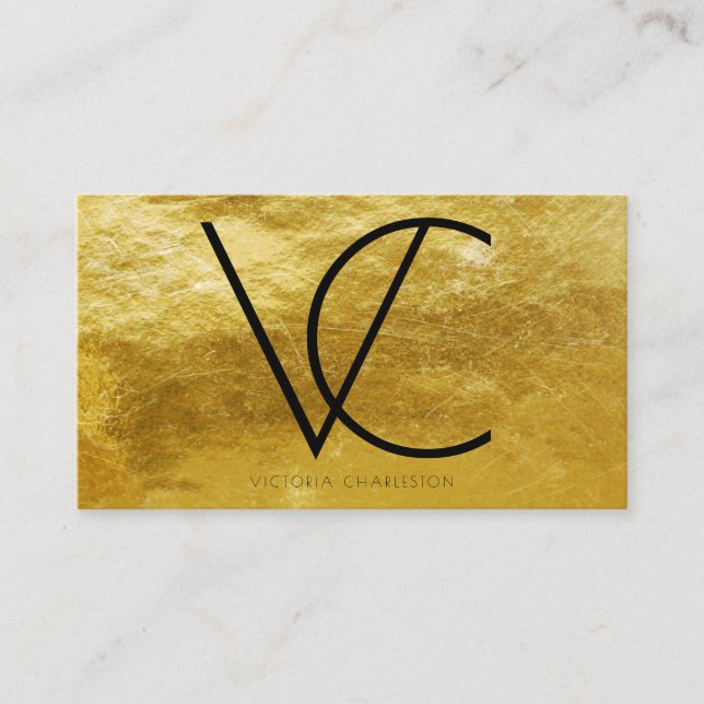 Carte De Visite Initiales modernes à l'huile métallique d'or (Devant)