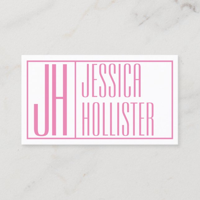 Carte De Visite Initiales modernes & Nom Logo rose (Devant)