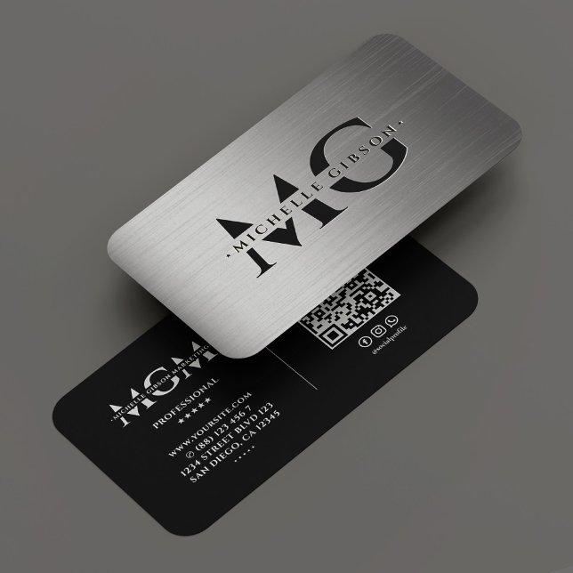 Carte De Visite Initiales monogramme noir gris professionnel (Professional Black Grey Monogram Initials Business Card
)