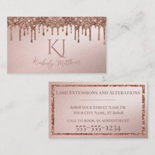 Carte De Visite Initiales Monogramme Pailletées de Rose Doré Glamo