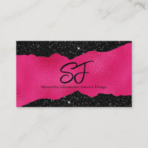 Carte De Visite Initiales Monogrammes sur noir et rose chaud luxue