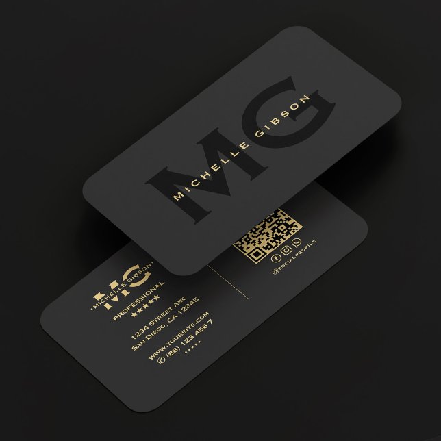 Carte De Visite Initiales noires monogrammes professionnels minime (Minimal Professional Monogram Black Initials Business Card
)
