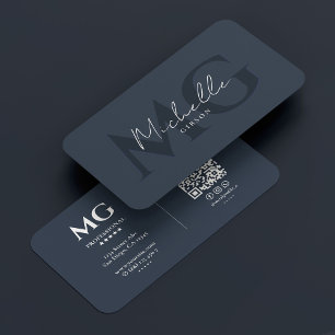 Carte De Visite Initiales professionnelles minimales Bleu charbon