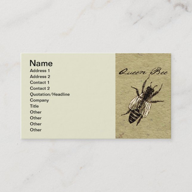 Carte De Visite Insecte de la faune de l'abeille Queen (Devant)