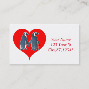 Carte De Visite Inséparables Penguin Couple Red Heart Thunder_Cove