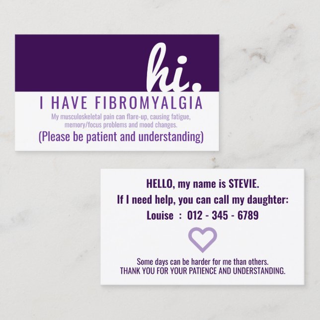 Carte De Visite insigne de patience de la fibromyalgie (Devant / Derrière)