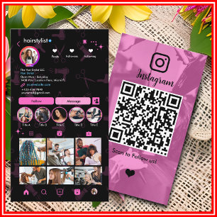 Carte de visite Instagram Coiffeur Rose QR Scan po
