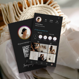 Carte De Visite Instagram Dark Thème QR Code 7 Photo Médias sociau