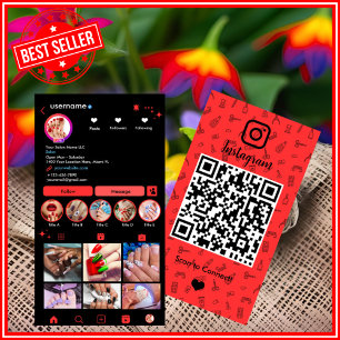 Carte De Visite Instagram Nail Salon Rouge   Social Media QR Code