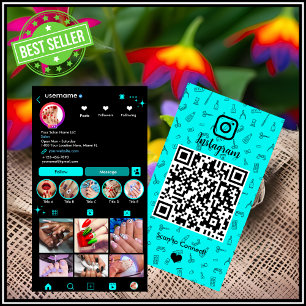 Carte De Visite Instagram Nail Salon Turquoise   QR Code des Média