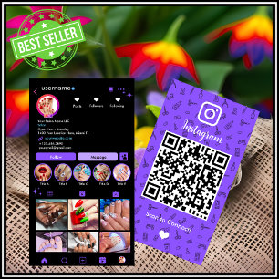 Carte De Visite Instagram Nail Salon violet Social Media QR Code